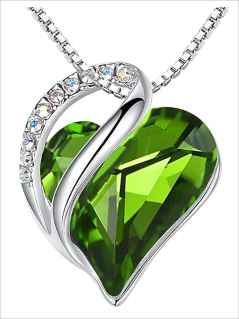 Crystal Pendant Necklace, Silver Plated Birthstone Heart Jewelry Gift for Women